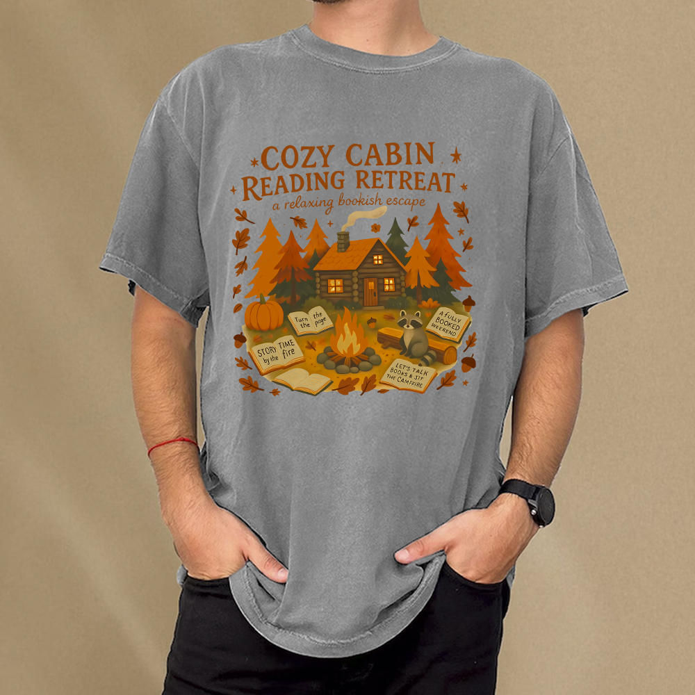 Pagewings Cozy Cabin Reading Retreat Unisex Washed T-shirt