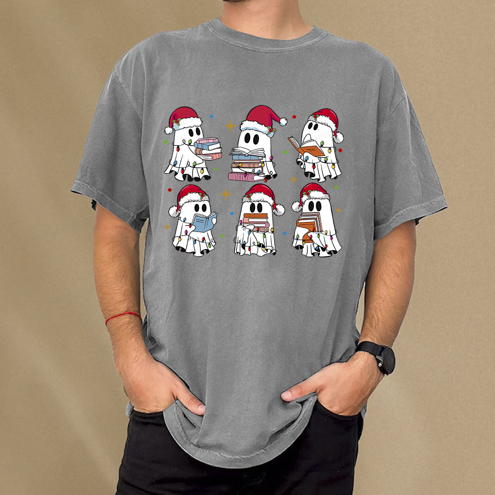 Pagewings Christmas Book Ghost Unisex Washed T-shirt