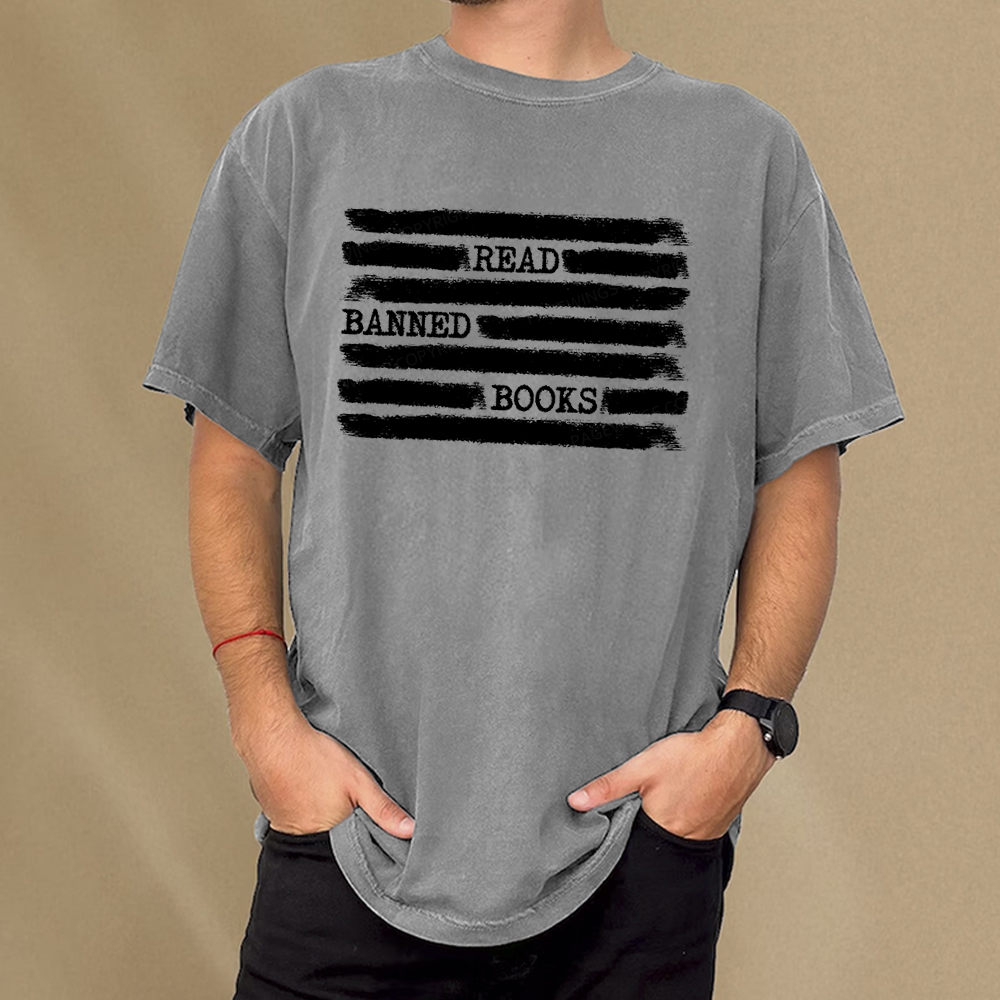 Pagewings Read Banned Books Bookworm Librarian Unisex Washed T-shirt