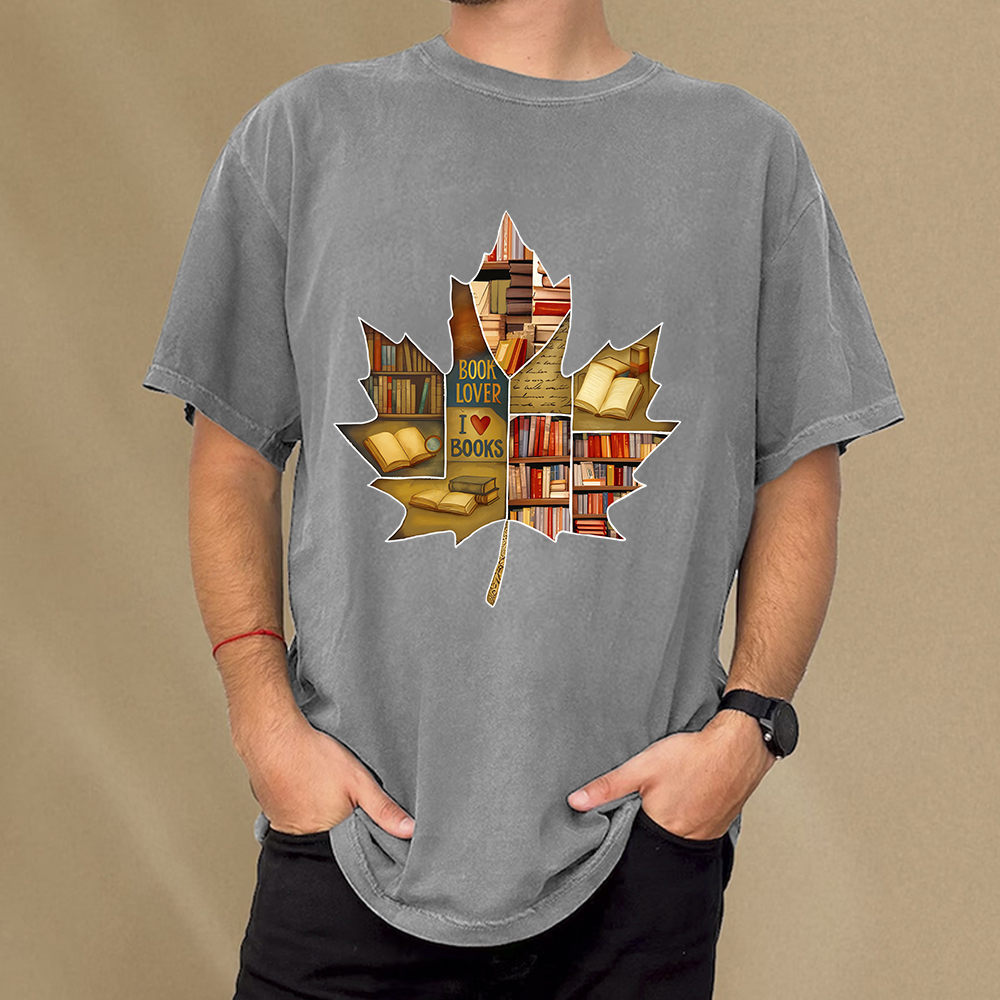 Pagewings Bookstore Puzzle Maple Leaf Unisex Washed T-shirt