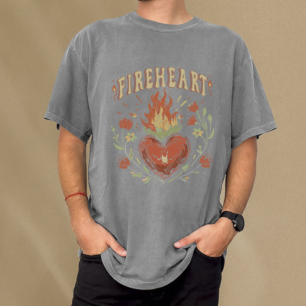 Pagewings Vintage Fire-heart Shirt Unisex Washed T-shirt