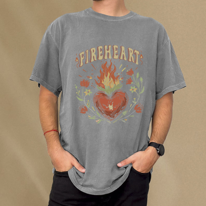 Pagewings Vintage Fire-heart Shirt Unisex Washed T-shirt