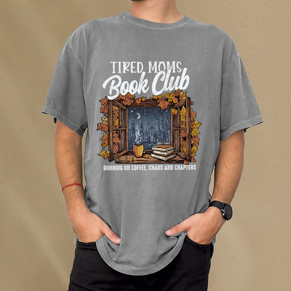Pagewings Fall Tired Moms Book Club Unisex Washed T-shirt