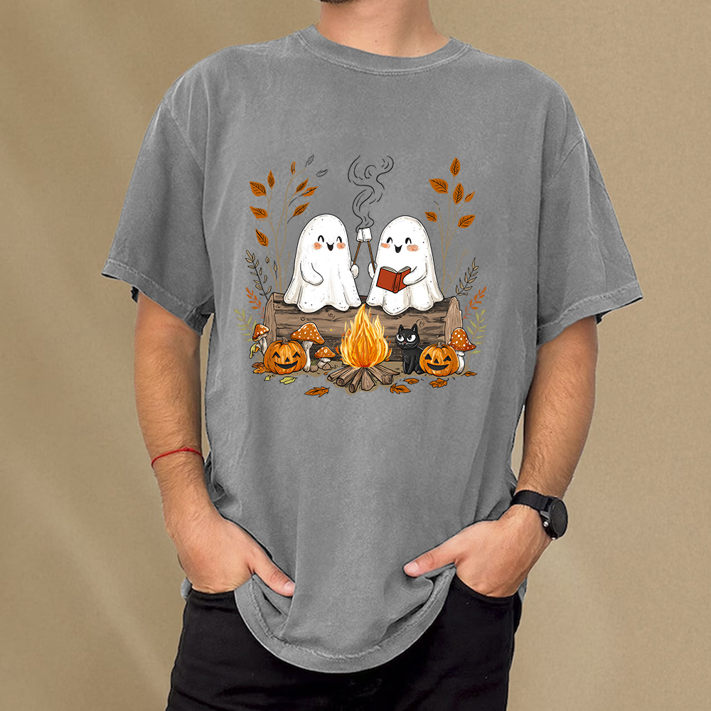 Pagewings Cute Ghost Halloween Unisex Washed T-shirt