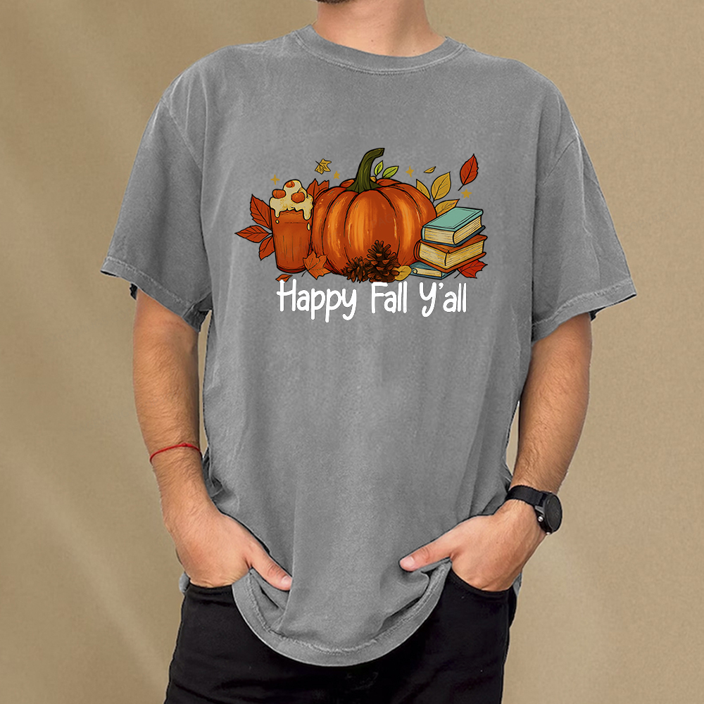 Pagewings Happy Fall Yall Unisex Washed T-shirt