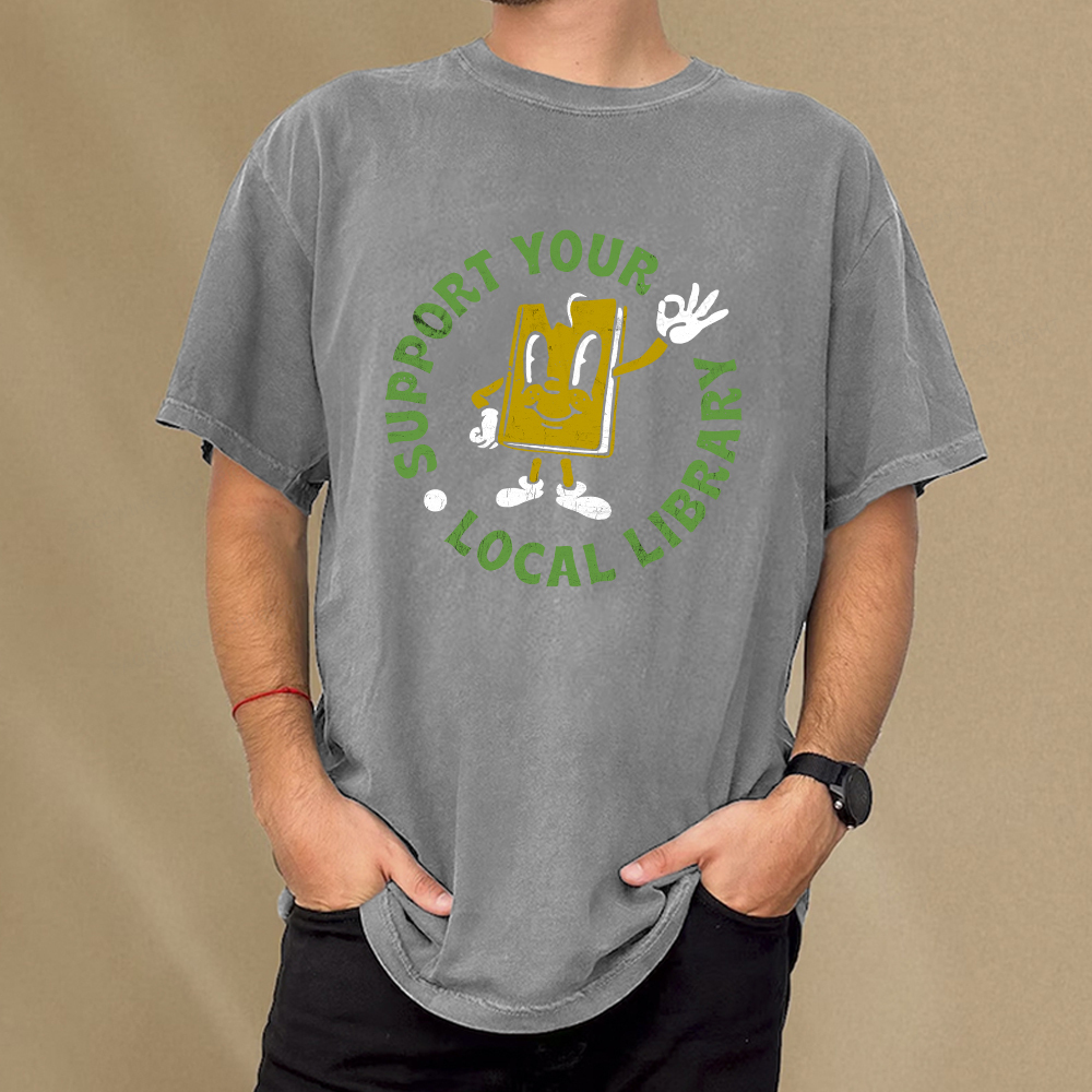 Pagewings Support Your Local Library Adult Unisex Washed T-shirt