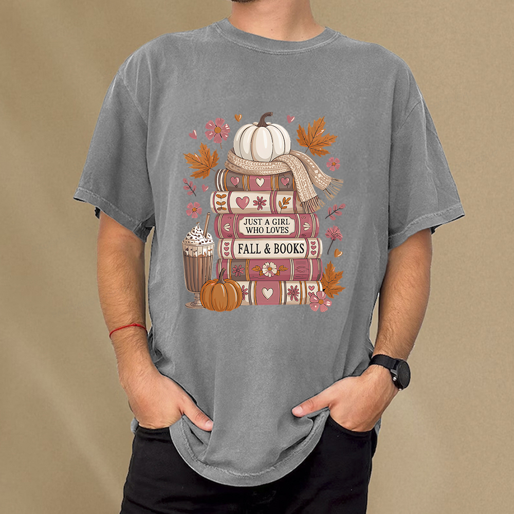 Pagewings Just A Girl Who Loves Fall&Books Unisex Washed T-shirt