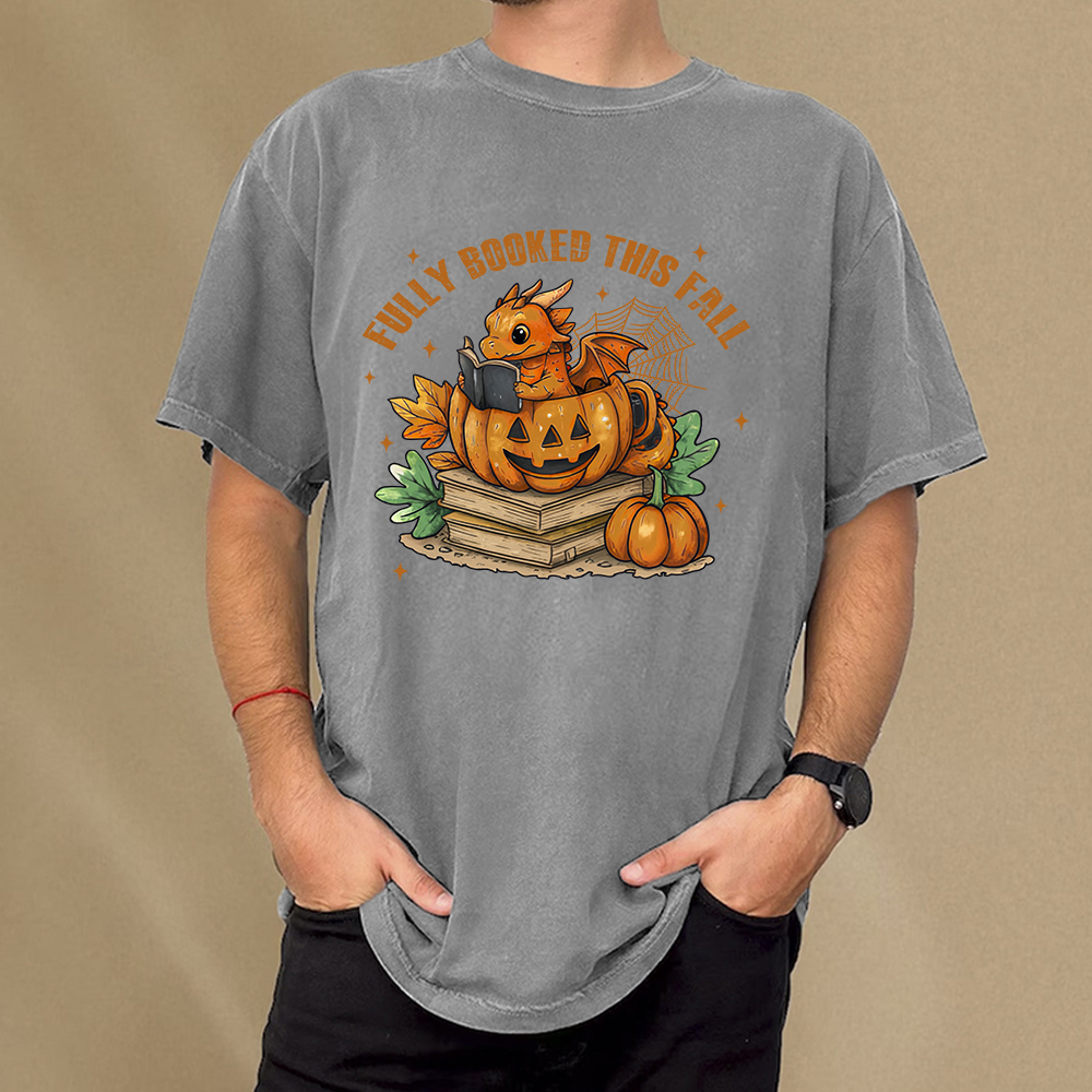 Pagewings Reading Dragon in Pumpkin Cup Unisex Washed T-shirt