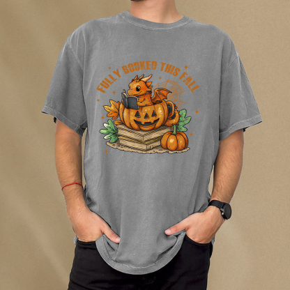 Pagewings Reading Dragon in Pumpkin Cup Unisex Washed T-shirt