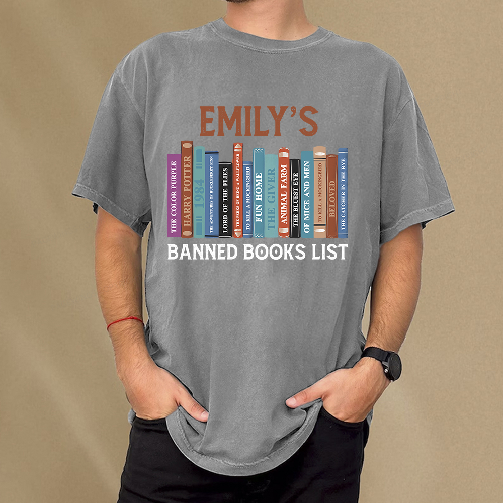 Pagewings Personalized Name Banned Books List Unisex Washed T-shirt