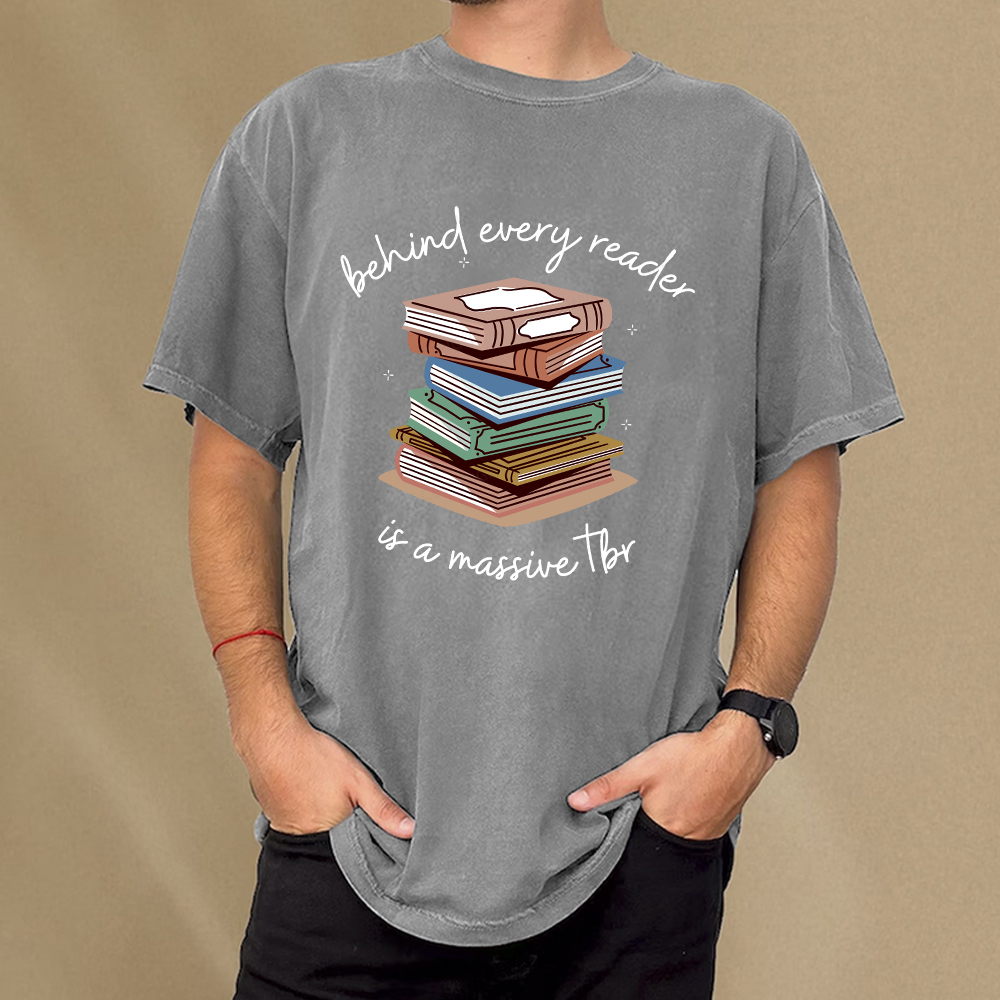 Pagewings Behind Every Reader Is a Massive TBR Unisex Washed T-shirt