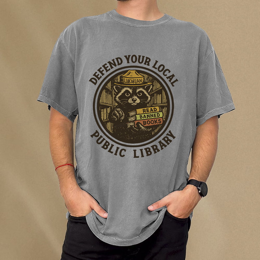 Pagewings Defend Your Local Public Library Unisex Washed T-shirt