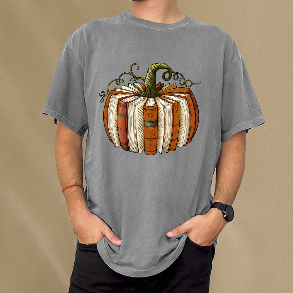 Pagewings Fall Book Pumpkin Unisex Washed T-shirt