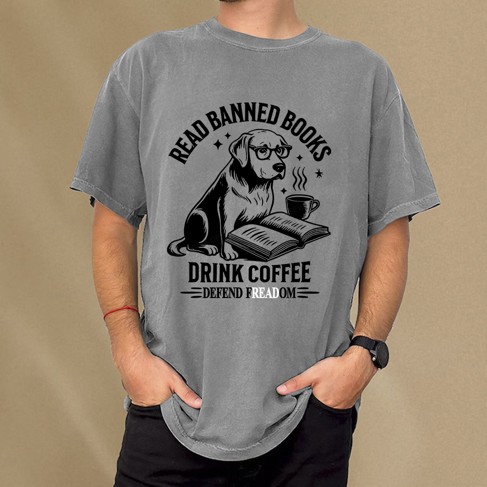 Pagewings Read Books Drink Coffee Defend Freadom Unisex Washed T-shirt