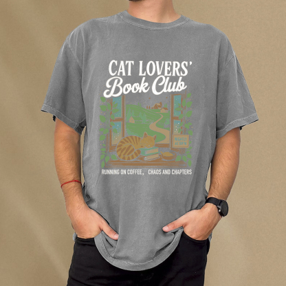 Pagewings Cat Lovers' Book Club Unisex Washed T-shirt