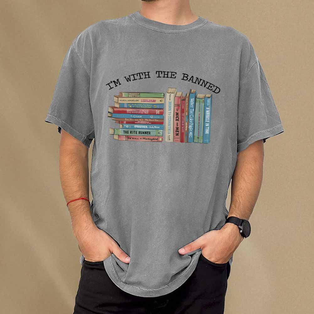 Pagewings I'm With The Banned Books Shirt Unisex Washed T-shirt