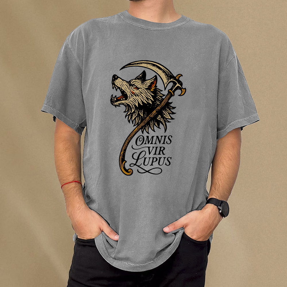 Pagewings Omnis Vir Lupus Unisex Washed T-shirt