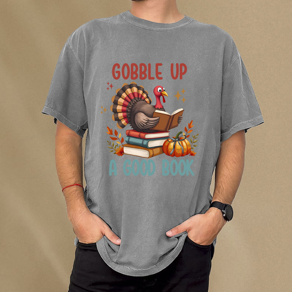 Pagewings Thanksgiving Turkey Reading Unisex Washed T-shirt