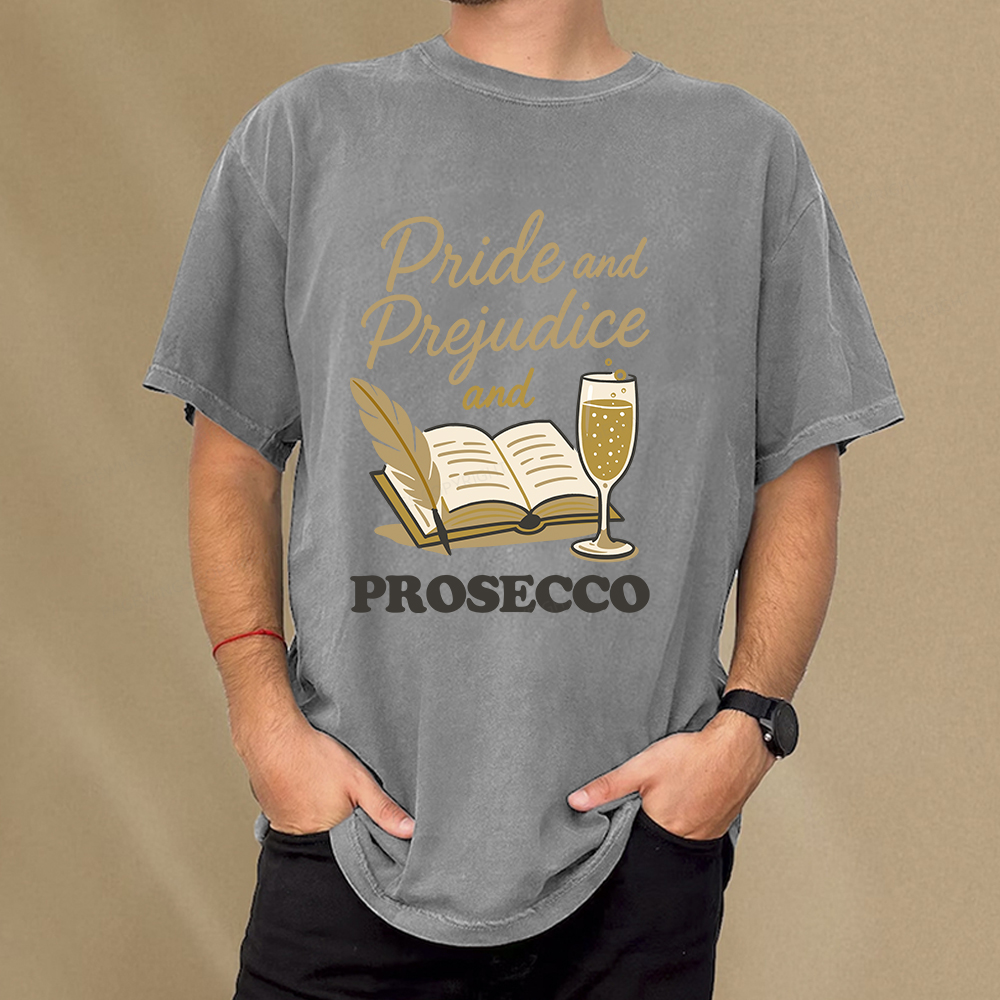 Pagewings Pride And Prejudice And Prosecco Unisex Washed T-shirt