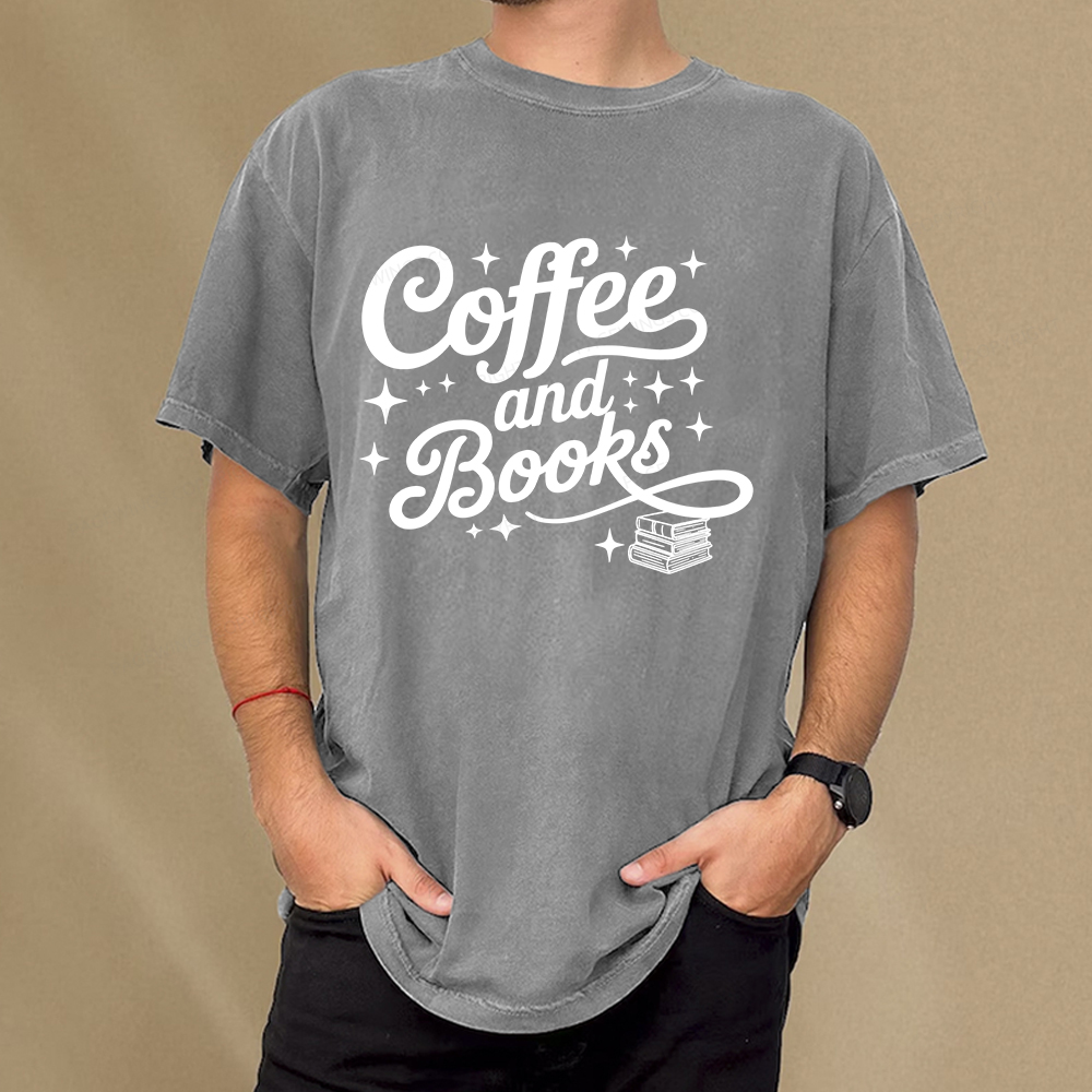 Pagewings Coffee and Books Unisex Washed T-shirt