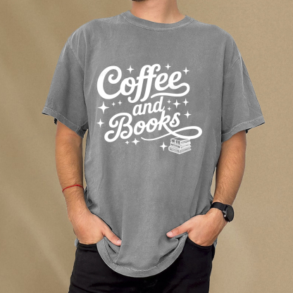 Pagewings Coffee and Books Unisex Washed T-shirt
