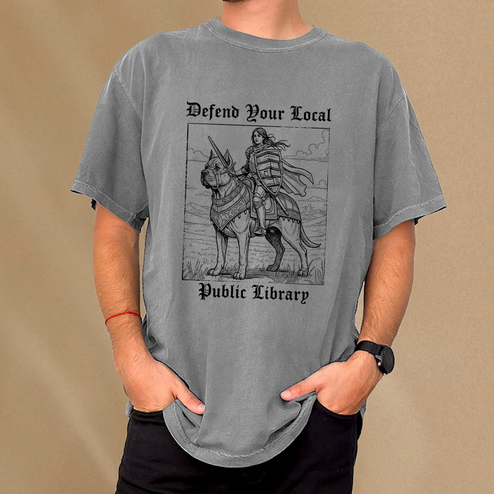 Pagewings Defend Your Local Public Library Unisex Washed T-shirt
