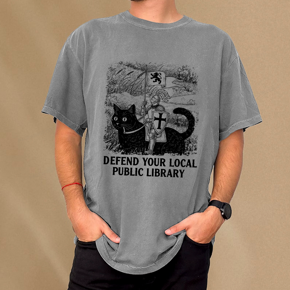Pagewings Defend Your Local Public Library Unisex Washed T-shirt