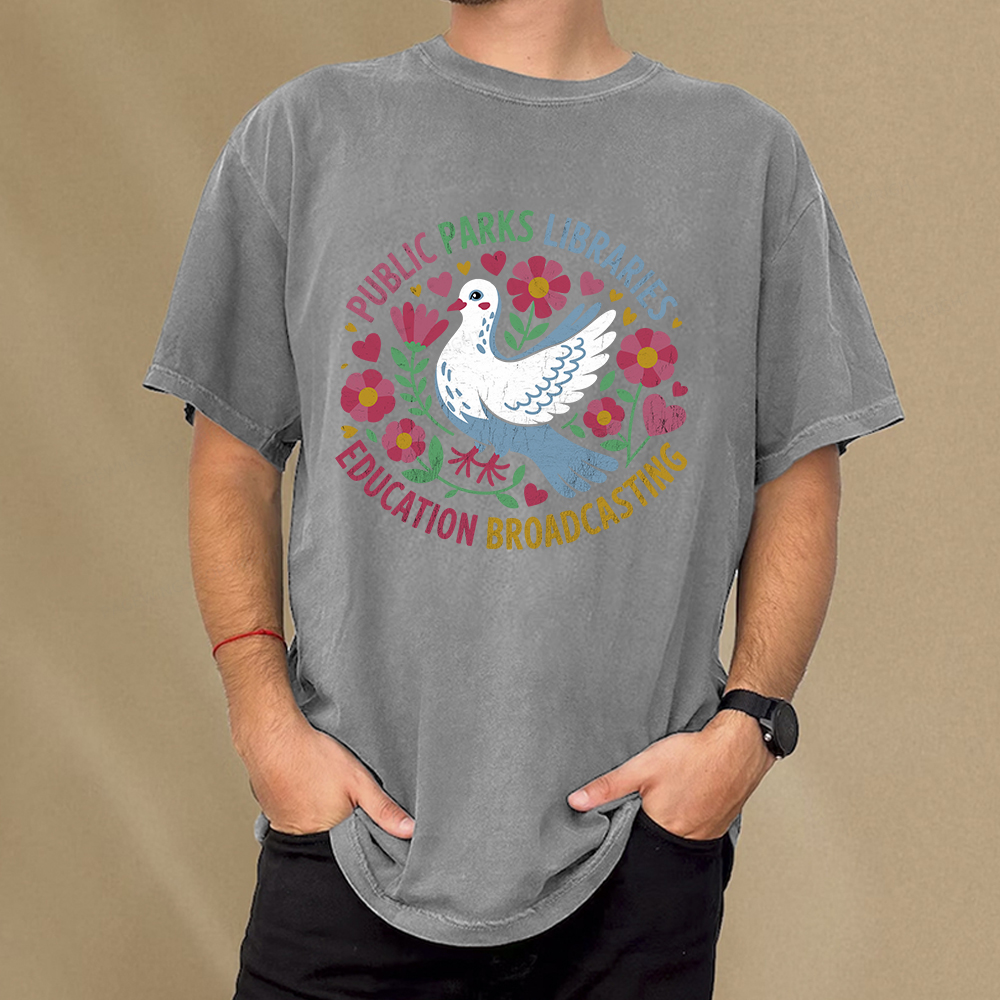 Pagewings Public Parks Libraries Education Broadcasting Unisex Washed T-shirt