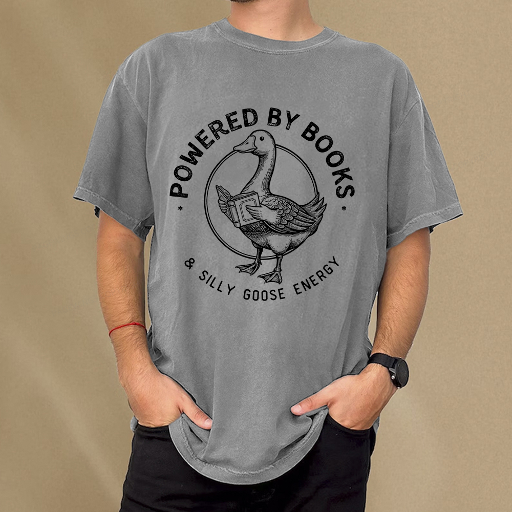 Pagewings Powered By Books & Silly Goose Energy Unisex Washed T-shirt