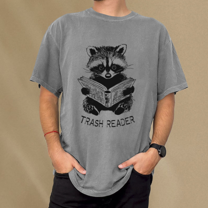 Pagewings Raccoon Reading Trash Reader Unisex Washed T-shirt