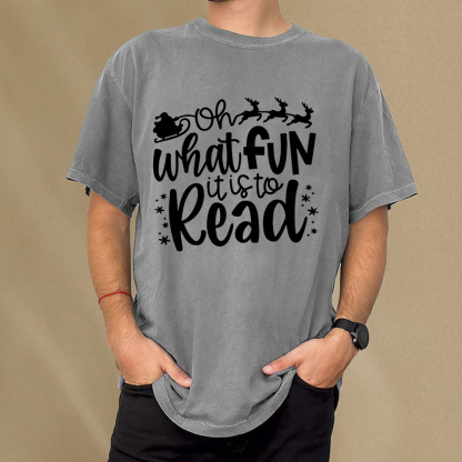 Pagewings Oh What Fun It Is To Read Unisex Washed T-shirt