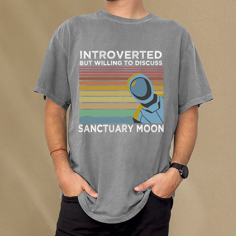 Pagewings Introverted But Willing to Discuss Sanctuary Moon Unisex Washed T-shirt