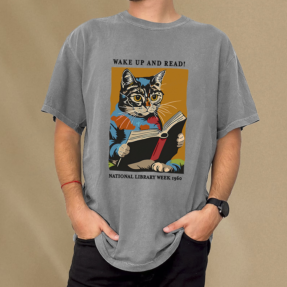 Pagewings Cat Reading Poster Unisex Washed T-shirt