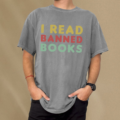Pagewings Vintage I Read Banned Books Geek Readers T-Shirt Unisex Washed T-shirt