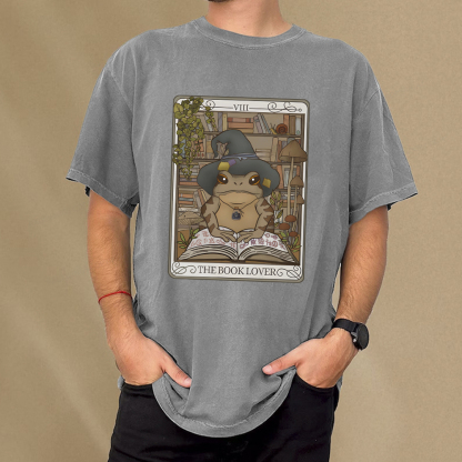 Pagewings Book Lover Frog Tarot Card Comfort Colors TShirt Unisex Washed T-shirt