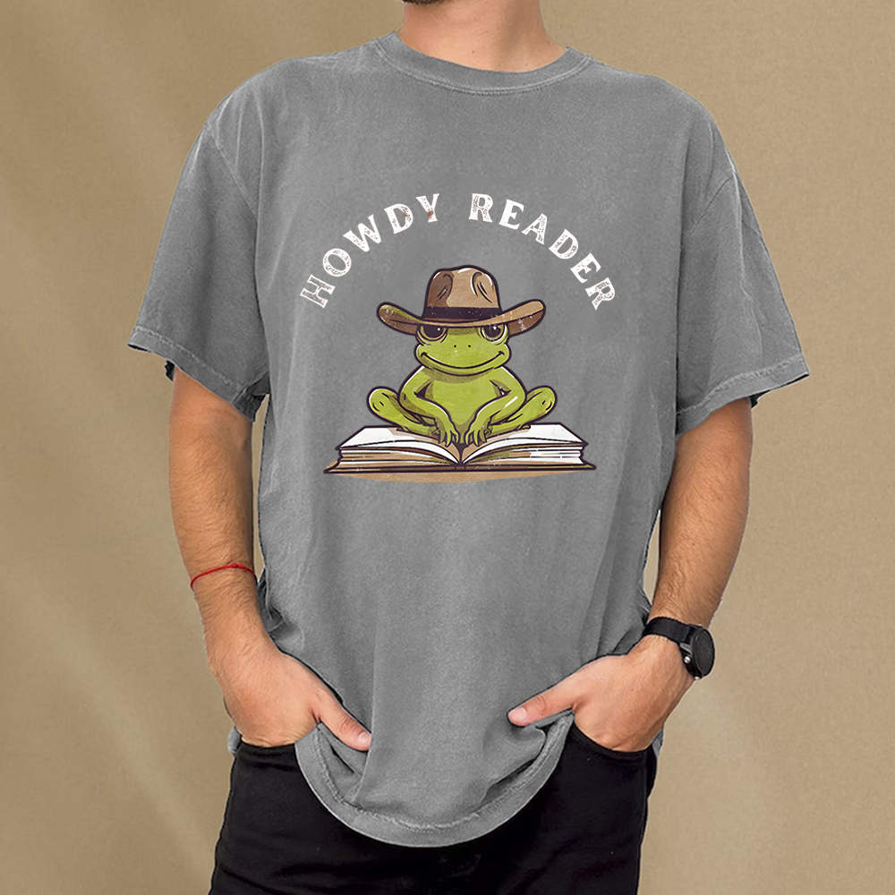 Pagewings Howdy Reader Frog Unisex Washed T-shirt