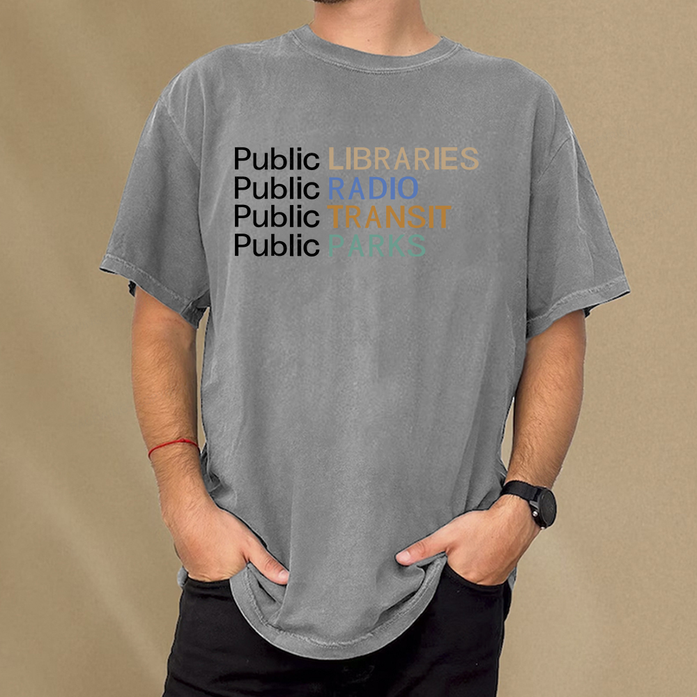Pagewings Public Libraries Radio Transit Parks Unisex Washed T-shirt