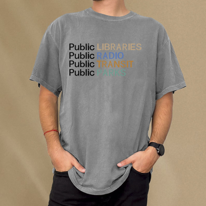 Pagewings Public Libraries Radio Transit Parks Unisex Washed T-shirt