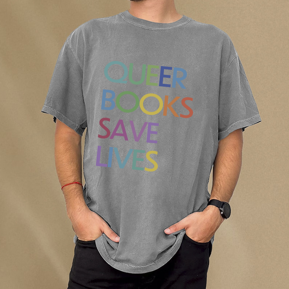 Pagewings Queer Books Save Lives Unisex Washed T-shirt