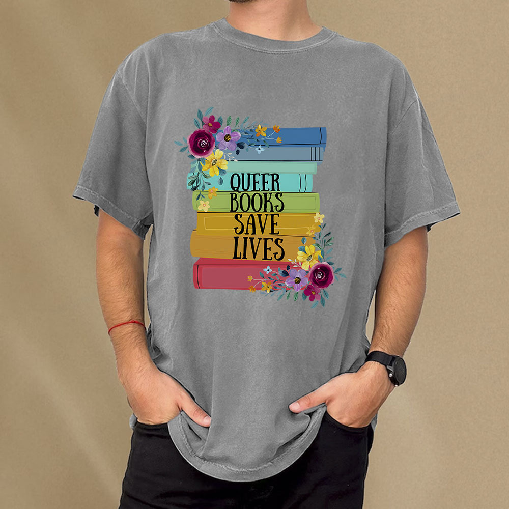Pagewings Queer Books Save Lives Unisex Washed T-shirt