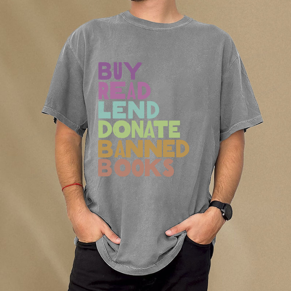 Pagewings Buy Read Lend Donate Banned Books Unisex Washed T-shirt