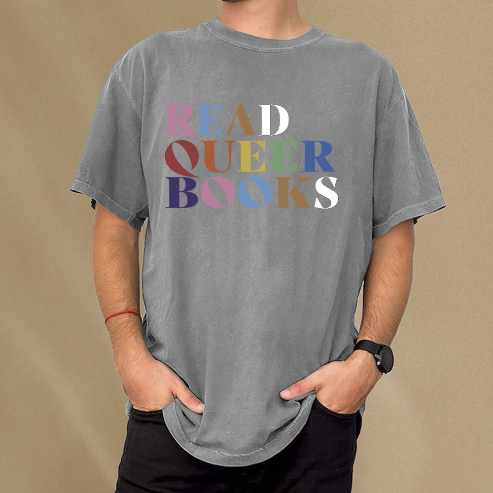 Pagewings Read Queer Books Unisex Washed T-shirt