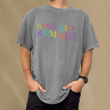 Pagewings Book Girl Summer Unisex Washed T-shirt