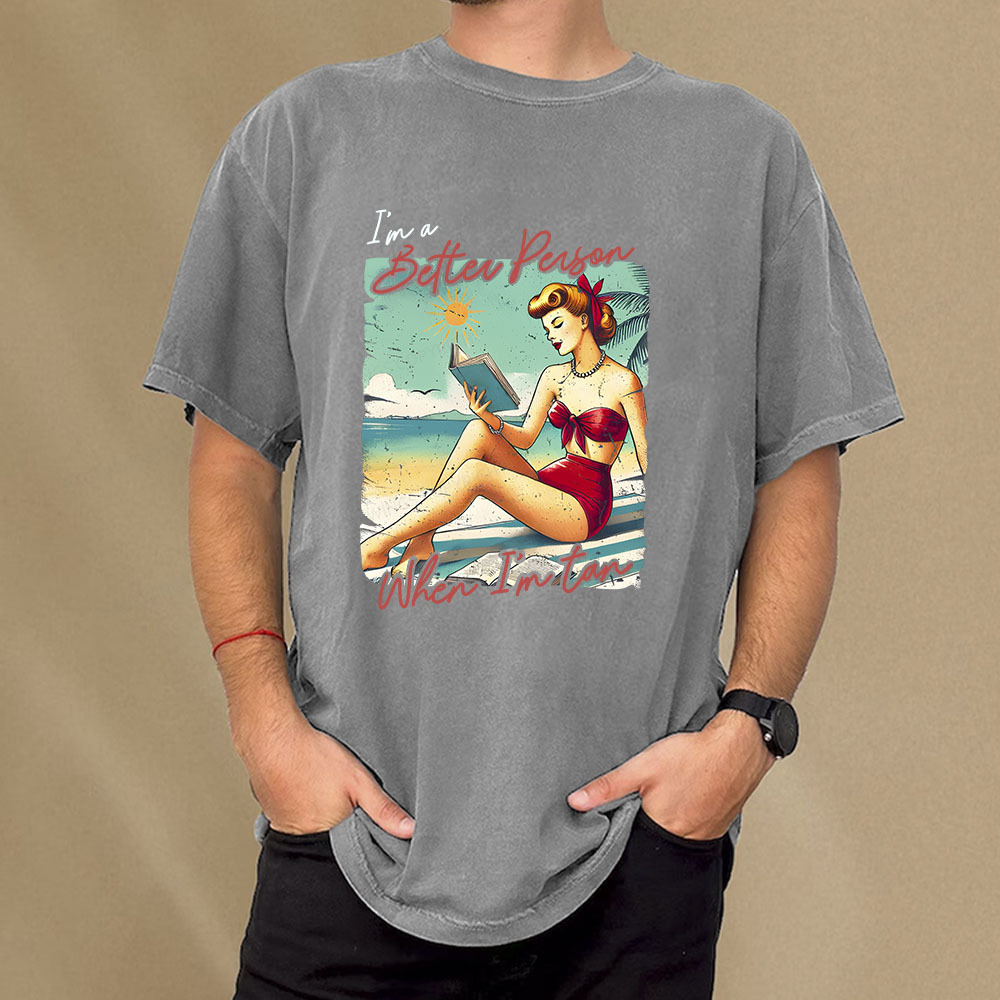 Pagewings I'm A Better Person When I'm Tan Unisex Washed T-shirt