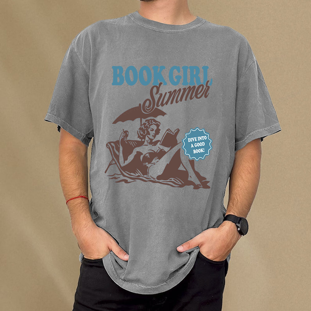 Pagewings Book Girl Summer Unisex Washed T-shirt