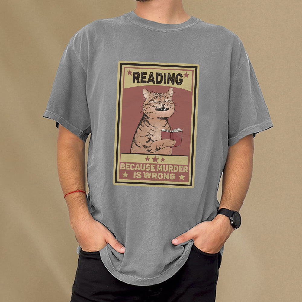 Pagewings Reading Because Murder Is Wrong Unisex Washed T-shirt