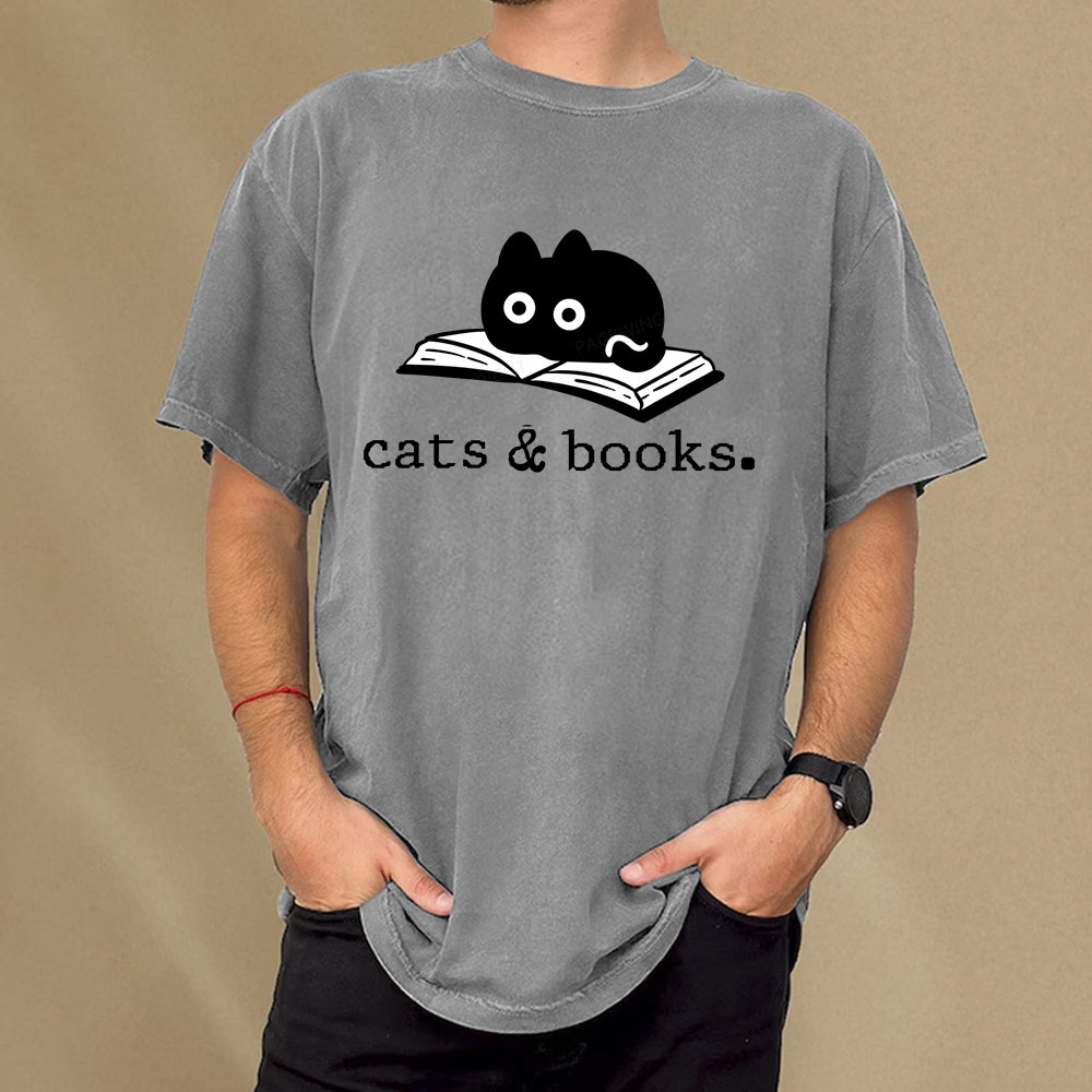 Pagewings Cats and Books Unisex Washed T-shirt