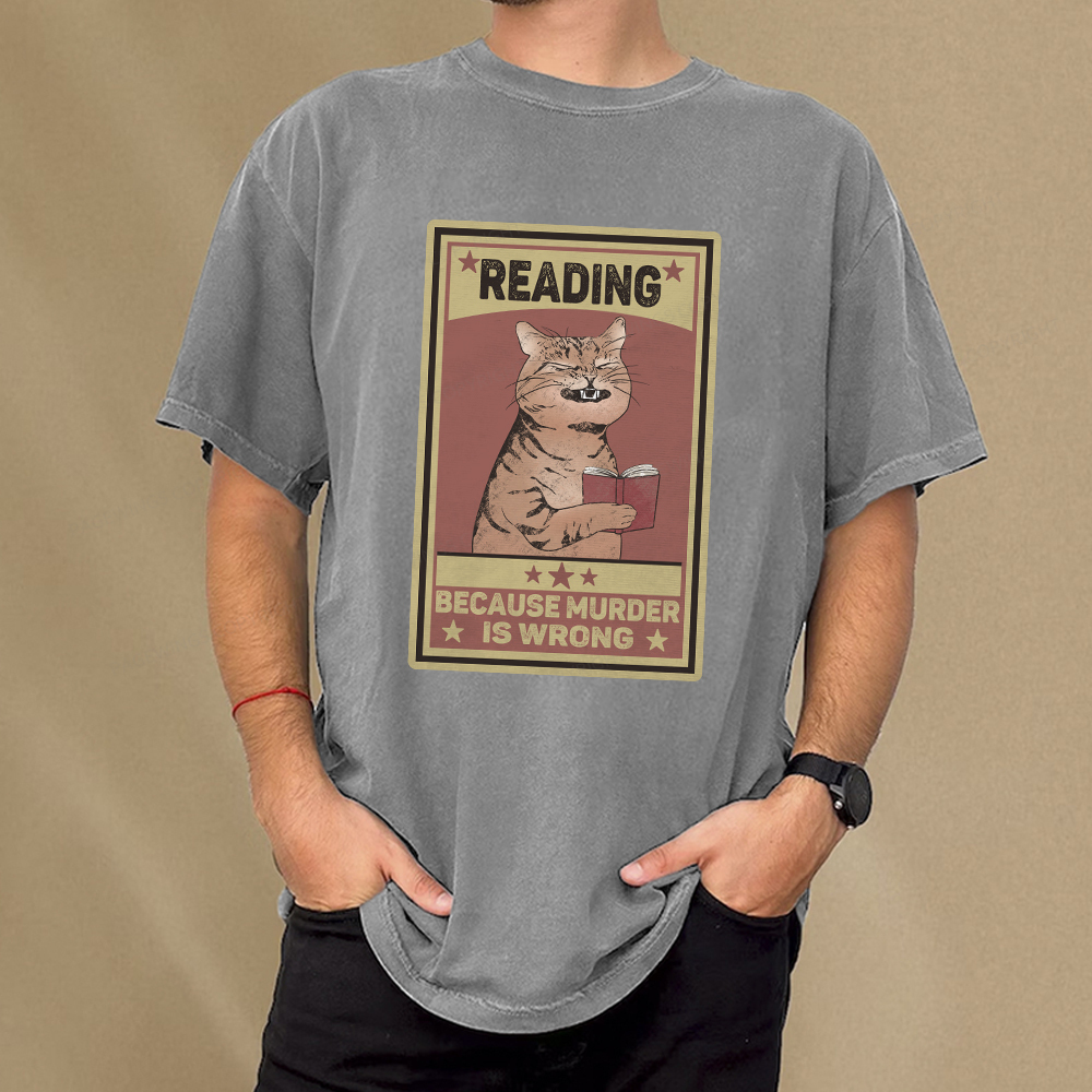 Pagewings Reading Because Murder Is Wrong Unisex Washed T-shirt