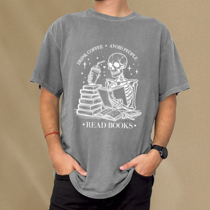Pagewings Drink Coffee Avoid People Read Books Unisex Washed T-shirt