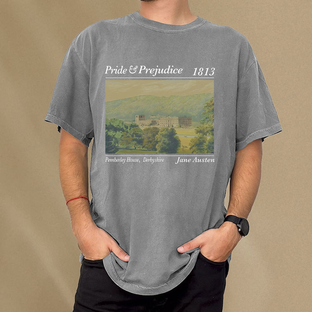 Pagewings Pride and Prejudice Pemberley House  Unisex Washed T-shirt